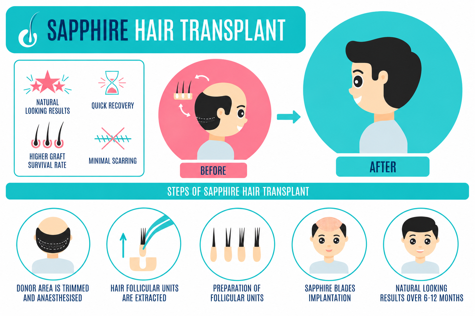 Sapphire Hair Transplant Process Infographic - Trichoderm Centre Hair & Skin Clinic